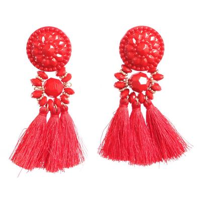 [Q5757] - Golden Red 'Tahitienne' Designer Earrings - 90x50 Mm