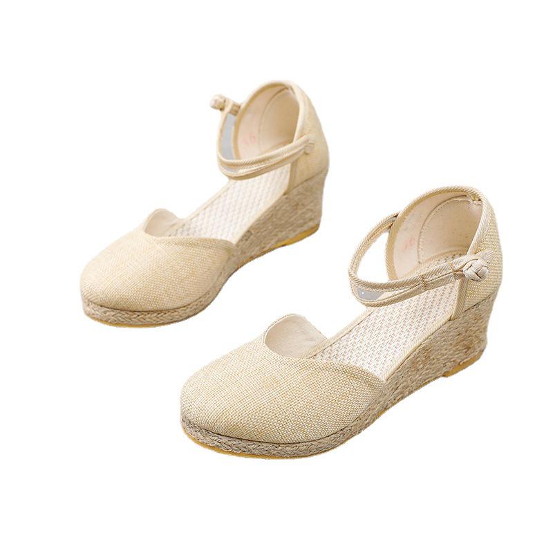 Women's Korean Style Versatile Summer Wedge Sandals: Breathable One-Strap High Heels for Fashion and Travel.