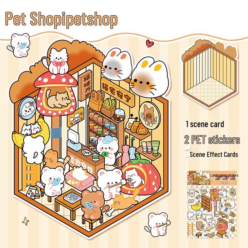 3D Cartoon Landscape Miniature Stickers - DIY Journal Decorations