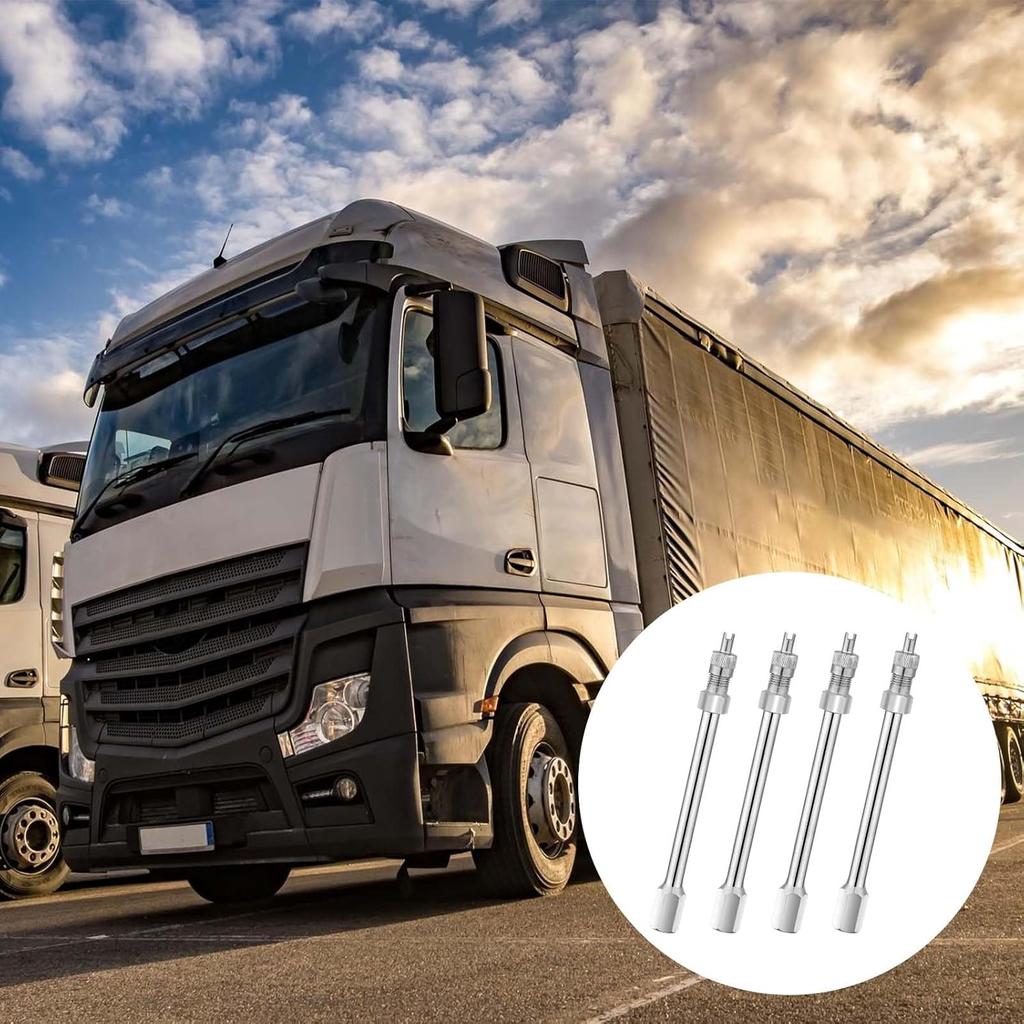 4 Inch Dually Valve Stem Extenders, 4 PCS Heavey Duty Chrome Brass Tire Valve Extension Rod Caps for RV Tires, Truck, Motorhome, Coach, Pickup,