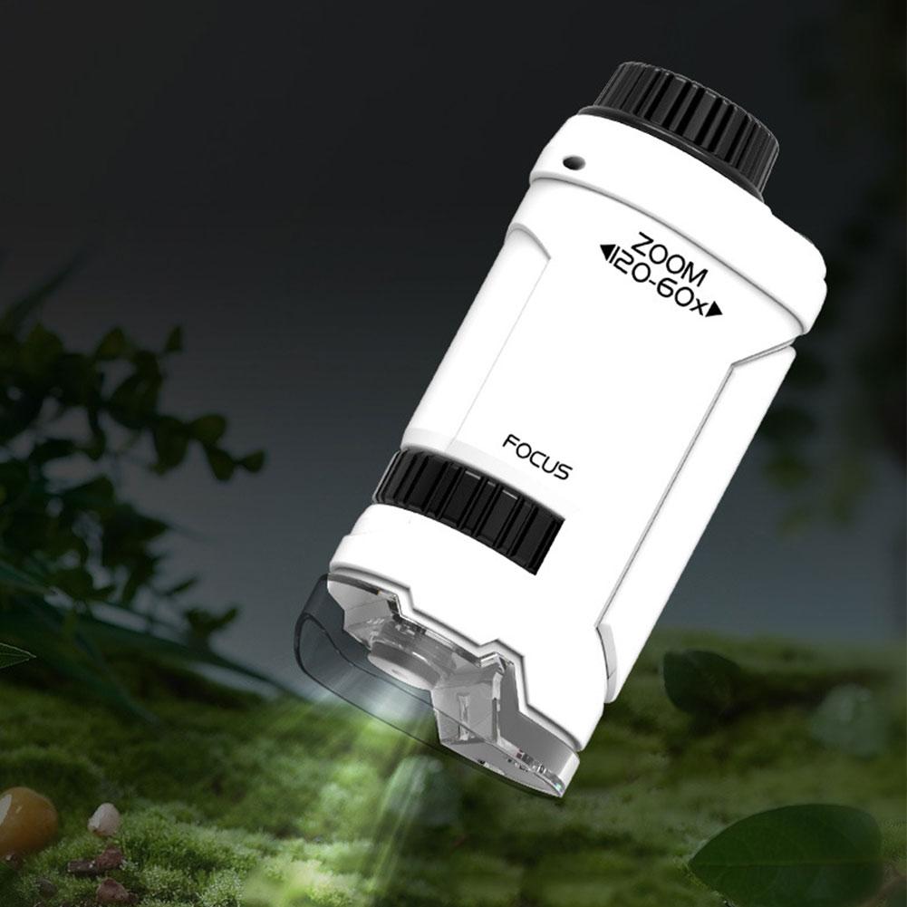 60-120x Handheld Microscope with LED Light Pocket Microscope Little Scientist Microscope for Science Lab