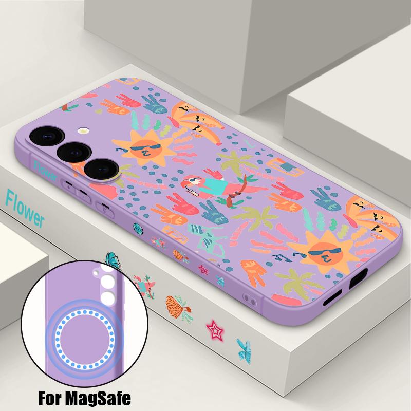 Colorful Cartoon Pattern Case For Samsung Galaxy S25 Ultra S24 S23 S22 Plus S21 S25 FE Magnetic For Magsafe Soft Silicone Cover