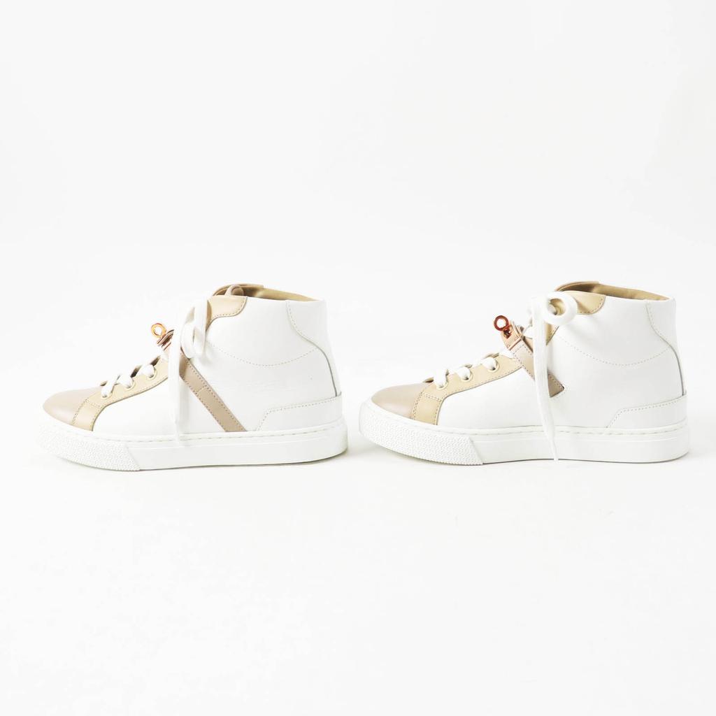 Excellent HERMES High cut sneakers Daydream kelly buckle White beige leather Used