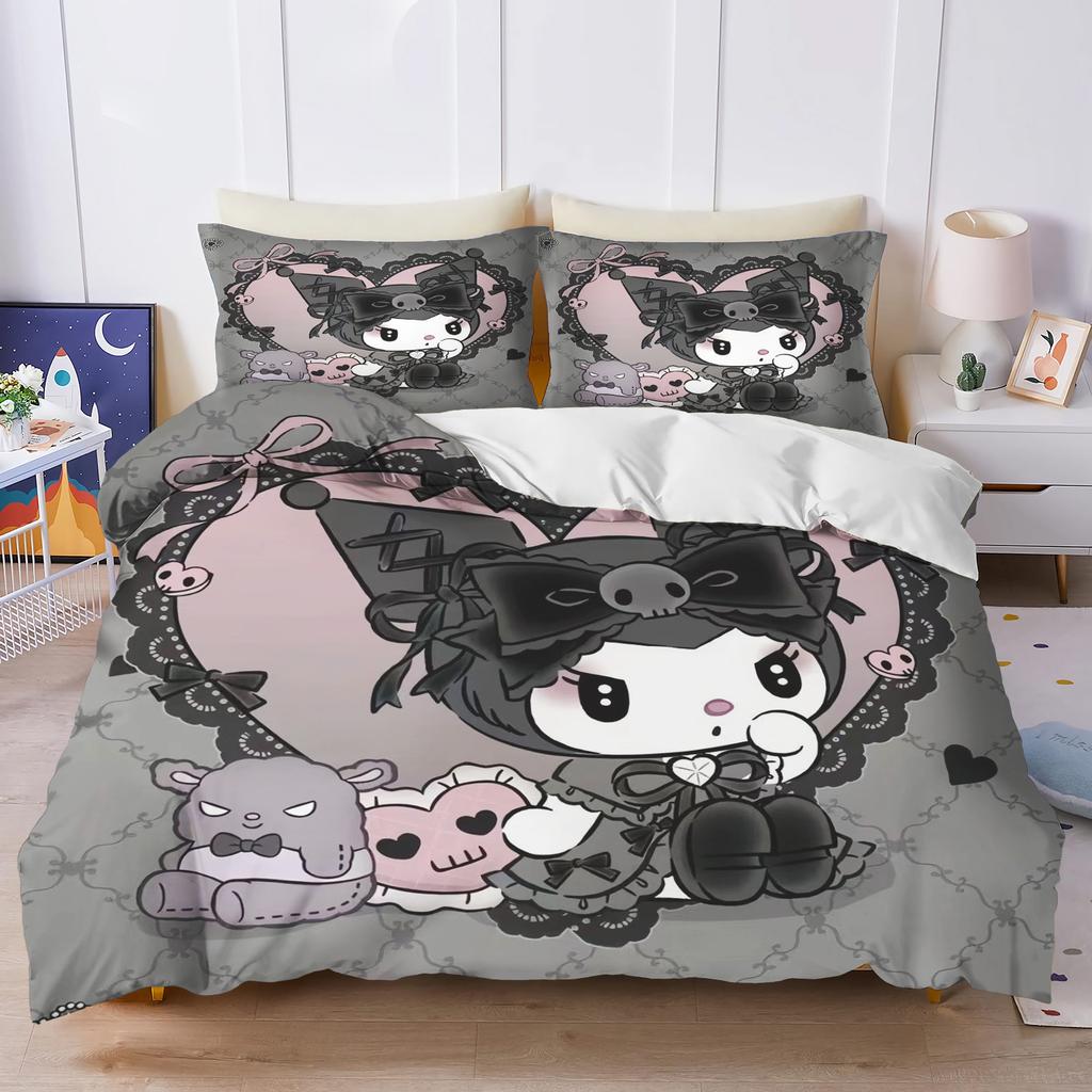 Sanrio Kuromi Comforte Bedroom Printed Cartoon Quilt Cover Bedding Set With Pillowcase Suitable For Children And Adults