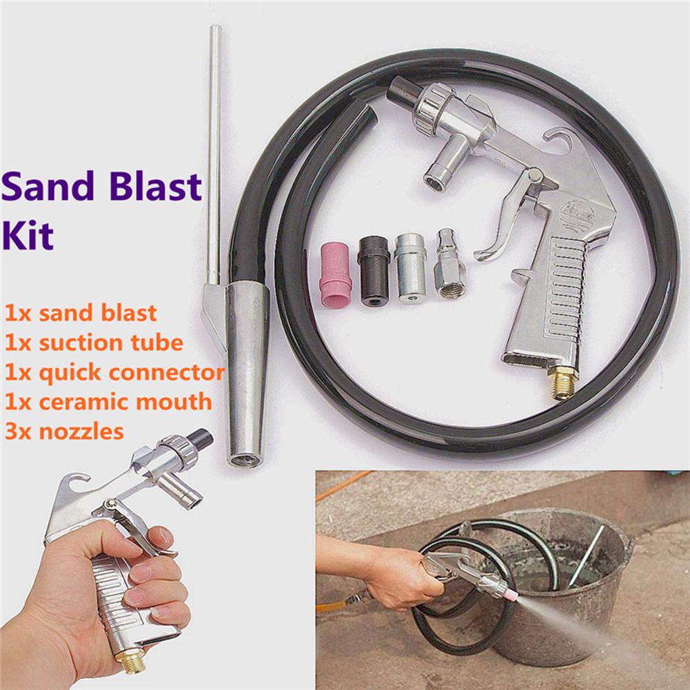 Handheld Pneumatic Sandblaster Anti-rust Sandblasting Spray Gun Kit with Nozzles Mechanical Maintenance Air Sandblasting Gun
