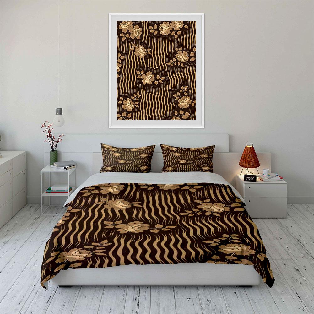 Beige Flowers, Wavy Stripes. Bedding Sets Duvet Cover Sets Duvet Covers Pillowcases(1 * Duvet Cover 2 * Pillowcases Without Duvet Insert)