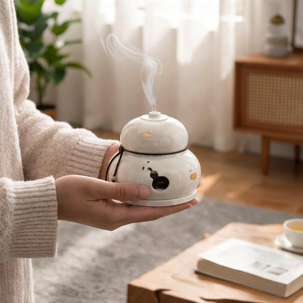Zen Style Ceramic Gourd Incense Burner for Coil and Agarwood Incense, Home Tea Ceremony Burner