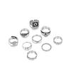 Retro Personality Point Small Pearl English Good Luck Feather Chain Hollow Opening 9 Pieces Set Ring
