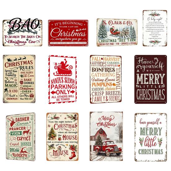 Rustic Home Holiday Embellishments Christmas Wood Sign, Vintage Santa's Sleigh Parking Only Wall 2D Farmhouse Hanging Sign Wooden Plaque for