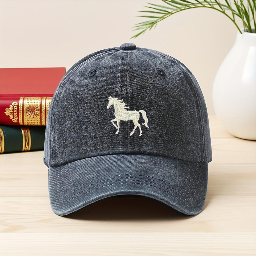 1pc Classis Vintage Washed Baseball Caps for Women,Running Horse,Lightweight Adjustable Fit Caps for All Seasons Everyday,Sports