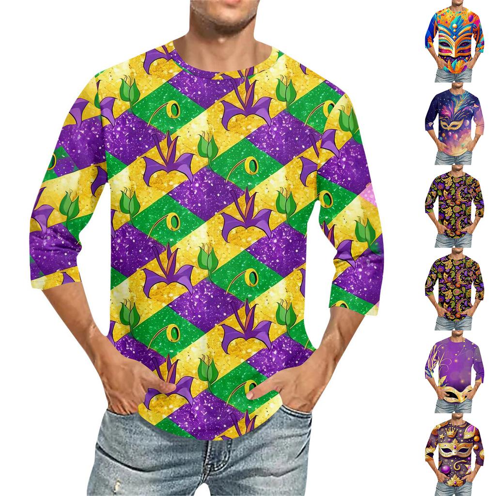 Carnival Print - Men's Round Neck Short Sleeve Top