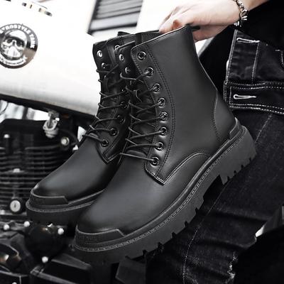 Schwarze Herren Casual Lederstiefel Mode Winter Herren Arbeitsstiefel Herrenschuhe Rutschfest Designer High Top Stiefeletten Motorradschuhe
