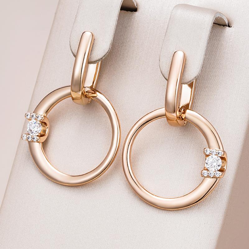 Fashion  Rose Gold Color Glossy Hollow Round Drop Earring For Women Unusual Shiny Natural Zircon Daily Fine Jewelry