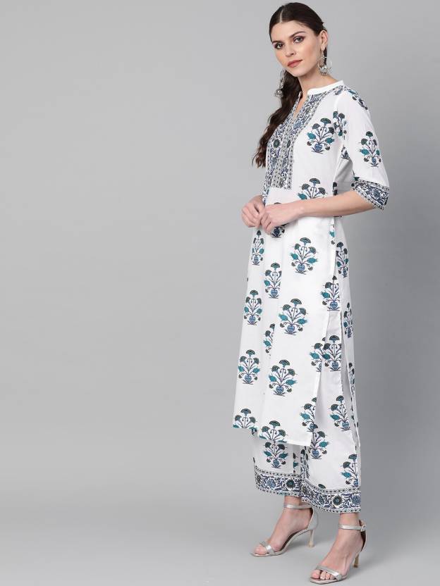 Damen Designer Top Tunika Baumwollmischung Kurta Palazzo Set Indisches Bollywood Ethno Kurti Kleid