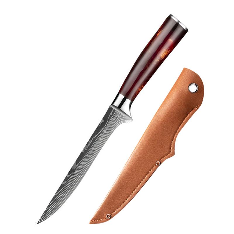 Stainless Steel Kitchen Knives Butcher Boning Knife with Sheath Sharp Chef Meat Cleaver Fish Sushi Cutter Cooking for Household