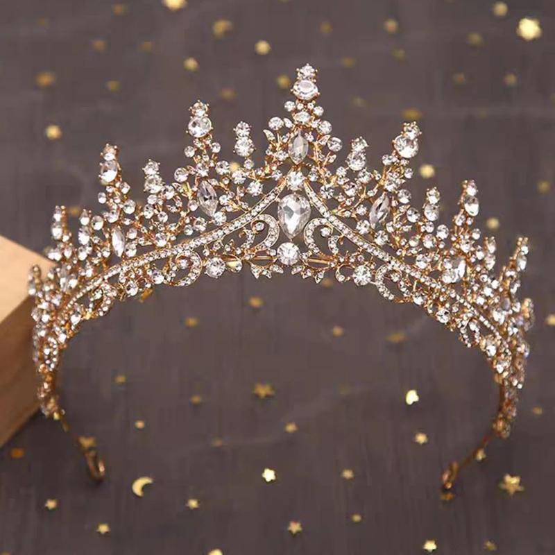Rose Gold Transparent Crystal Crown Hairband for Bridesmaid's Headpiece, Wedding Dress Accessory, European Court-Style Crown, Ad