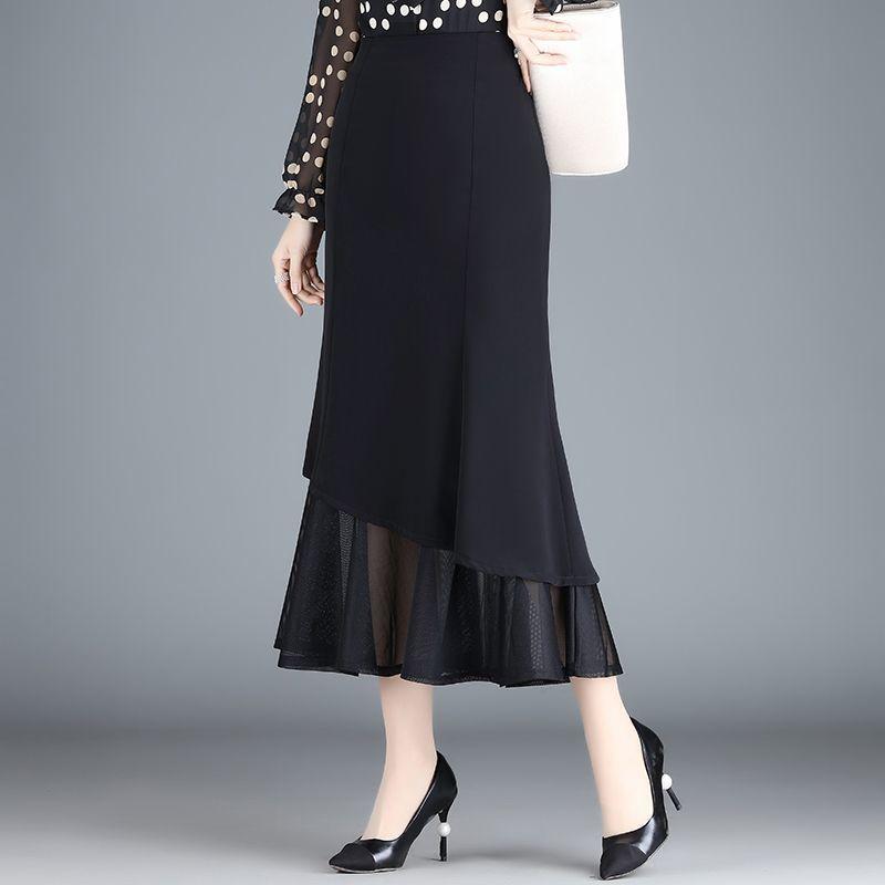 

Женская сетчатая облегающая юбка-карандаш с высокой талией и тонкими складками 4XL чёрный