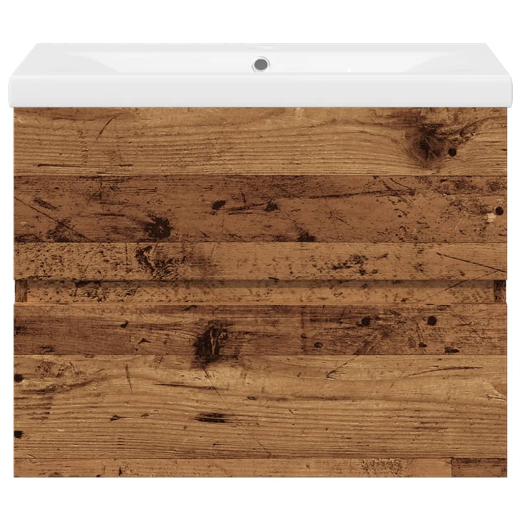 Washbasin Cabinet with Built In Basin Rustic Wood Look