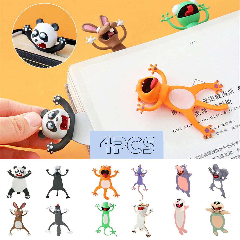 3D Stereo Kawaii Cartoon Bookmark Wacky Bookmark Student Gift 4PCS