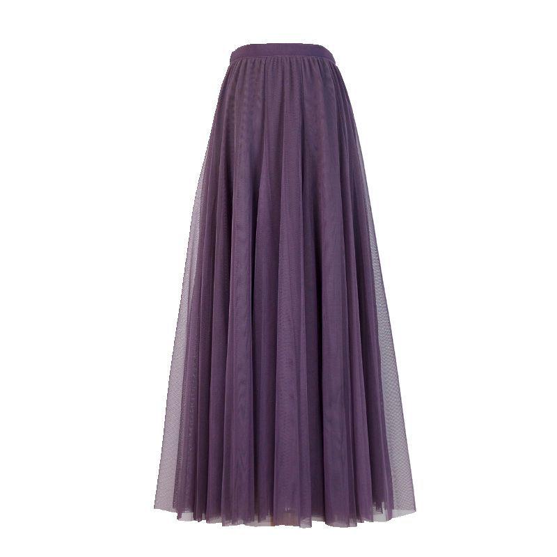 Women's High Waist Purple Tulle Mesh Midi Skirt, 720-Degree Swing A-line Design, Perfect for Square Dance and Slimming Photo Shoots