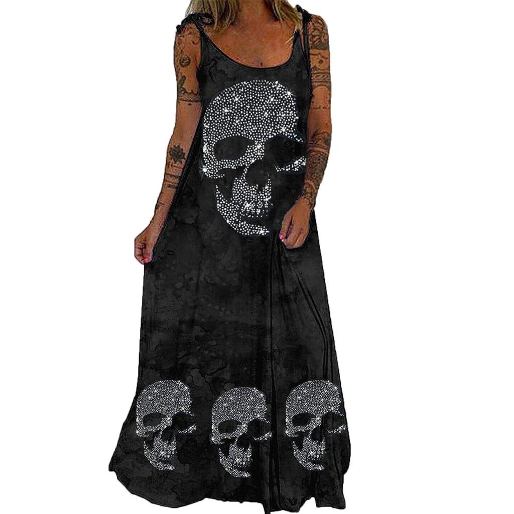 Women Fashion Halloween  Print Party Sleeveless Pullover Patry Dress
