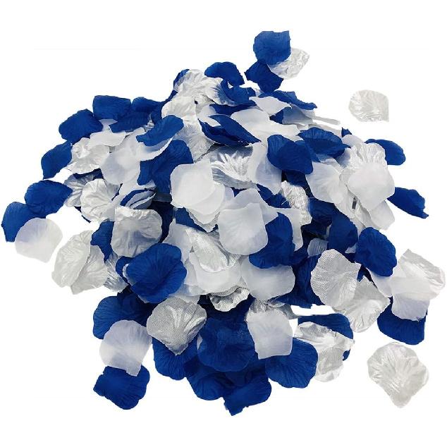 1200Pcs Royal Blue Silver White Silk Rose Petals Artificial Flower Petals Table Scatter Aisle Runner Wedding Bridal Shower Graduation Bachelorette