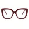 Women's Burgundy Square PC Frame Retro Flat Light Mirror for Daily Wear Simple Stylish Eyewear