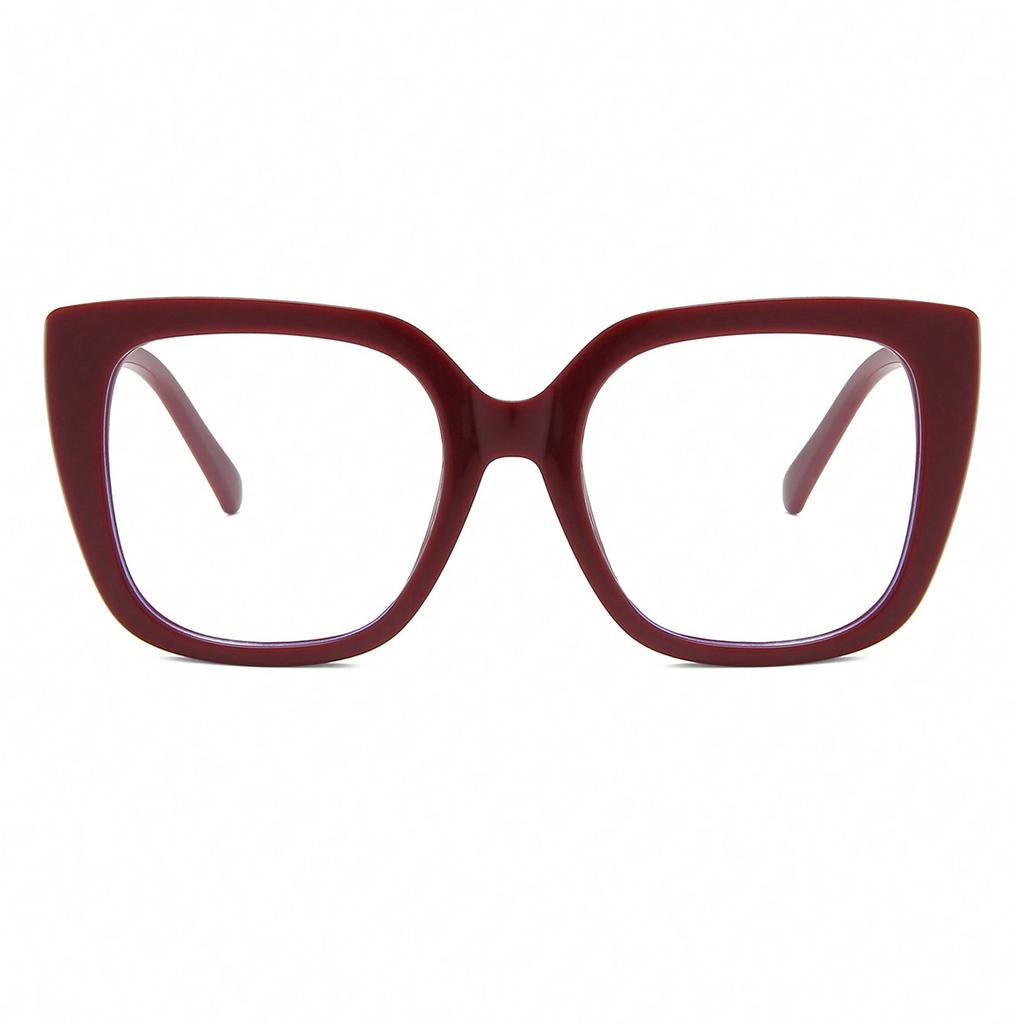 Women's Burgundy Square PC Frame Retro Flat Light Mirror for Daily Wear Simple Stylish Eyewear