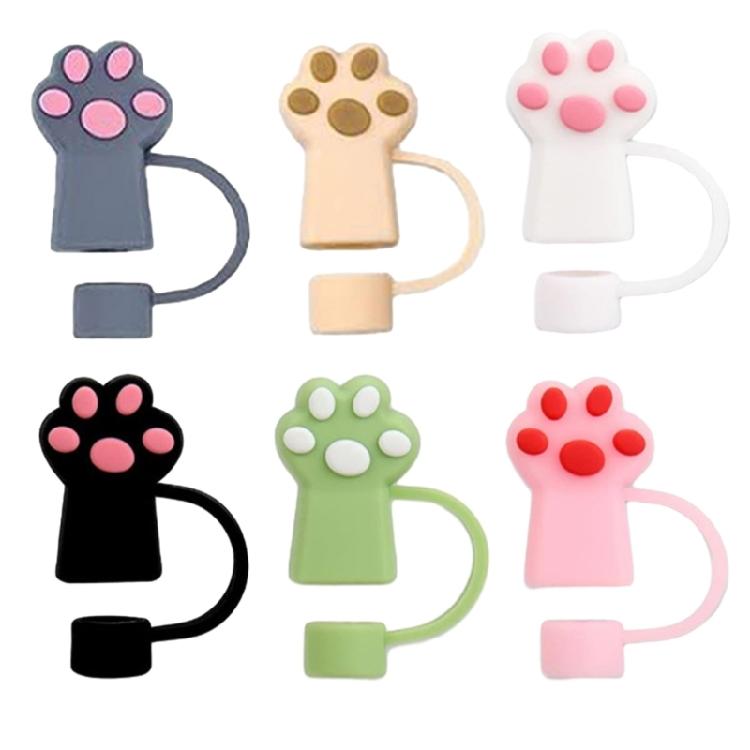 Set of 6 Cat Claw Straw Plugs Ornament Silicone Straw Covers for Water Glass