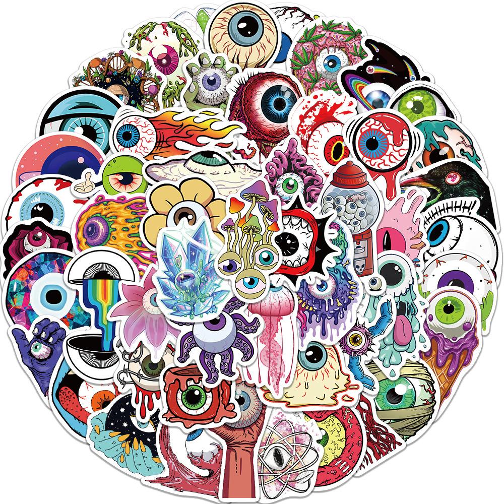 52 Horror Cartoon Eyeball Graffiti Stickers Decorate Suitcase Guitar DIY Waterproof Stickers