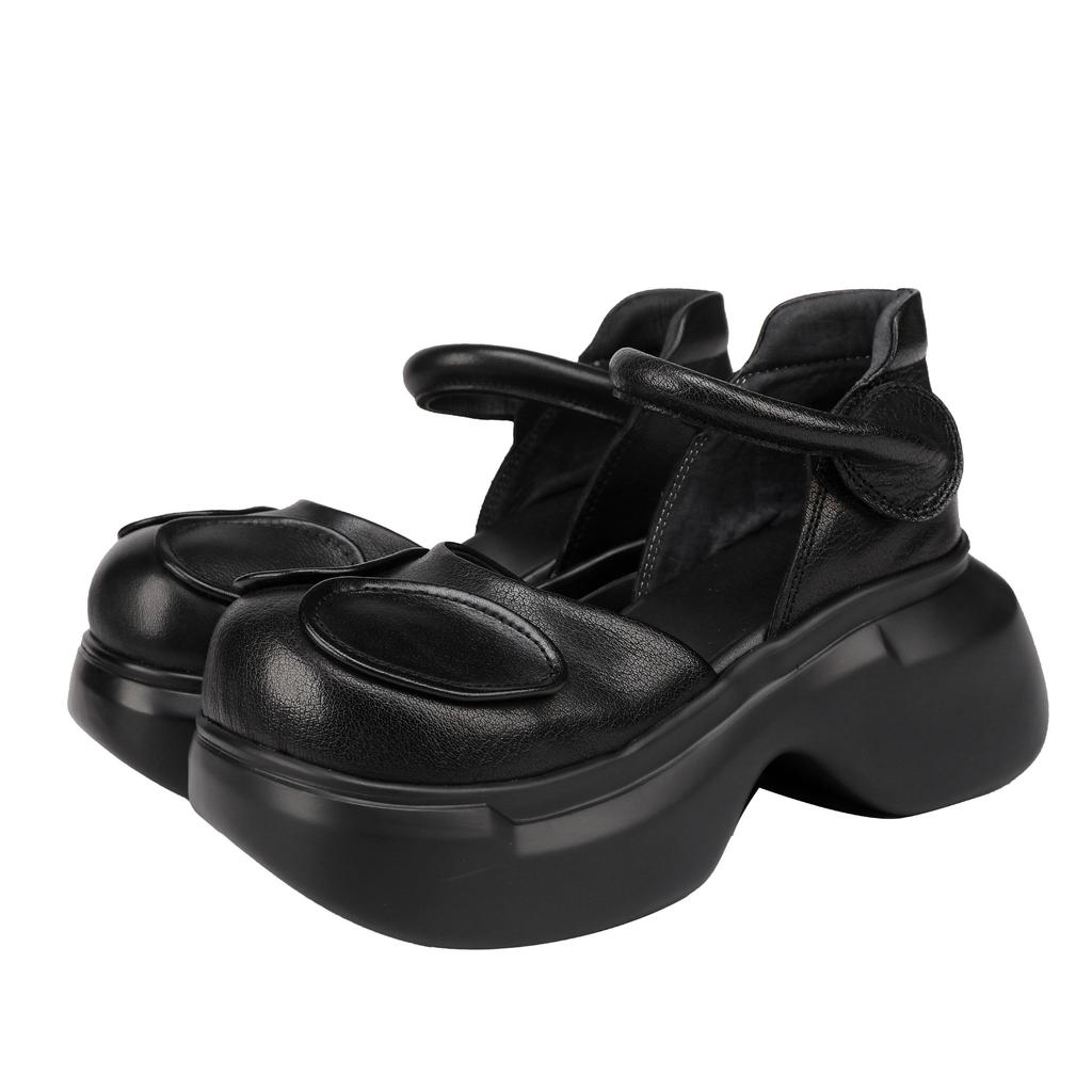 Johnature Mary Jane Round Toe Thick Soled Sandals Genuine Leather Comfortable Women's Shoes