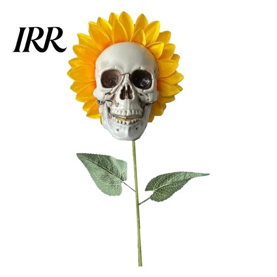 Fun Halloween Garden Accessory Sunflower Skull Ornament, Theme Decor, Potted Outdoor Spooky Planter Plant Waterproof Decoration, for Lawn