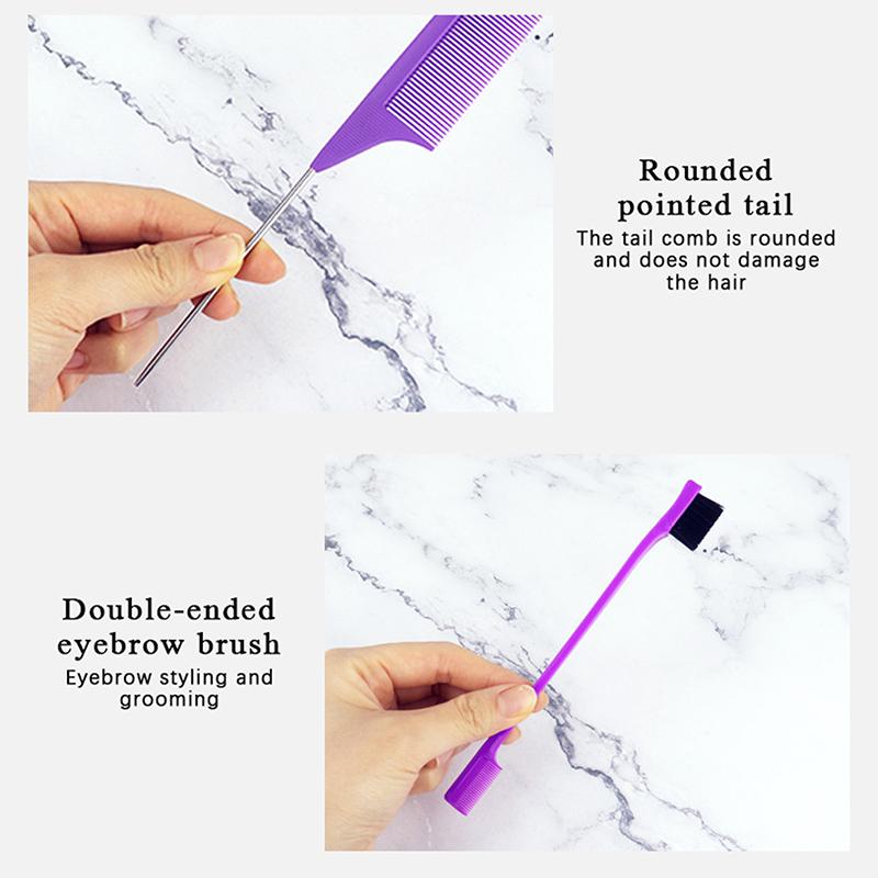 3Pcs Hair Styling Comb Hair Brush Set, Teasing Edge Brush Rat Tail Comb For Curly/Straight/Wet/Dry/Long/Shot Hair