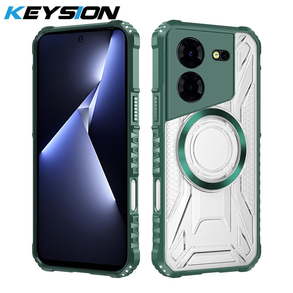 KEYSION Transparent Magnetic Case for TECNO Pova 5 Pro 5G Silicone+PC Heavy Duty Shockproof Phone Cover for for Tecno Pova 5 5G