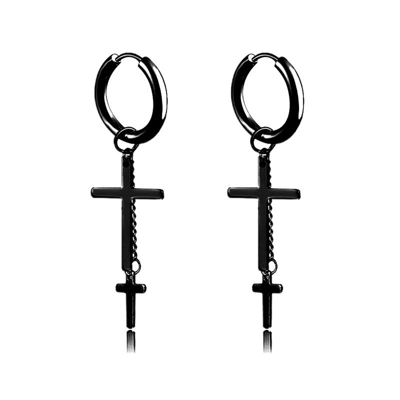 Punk Stainless Steel Chain Hoop Earrings Unisex Goth Pop Hip Hop Pendants Fashion Ear Jewelry Accessories