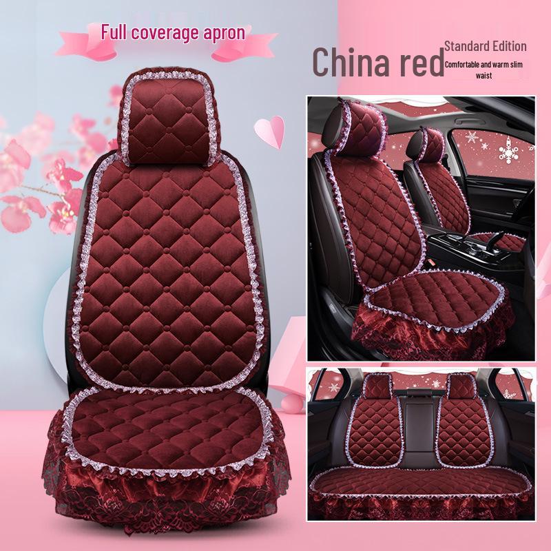 Uniwersalna antypoślizgowa pluszowa poduszka na fotel samochodowy z koronkowym wykończeniem na jesień i zimę