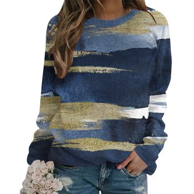 Europäische und amerikanische 2024 neue Herbst-Winter-Pullover Rundhals-Kapuzenpullover Damen Farbverlauf 3D-bedrucktes Langarm-T-Shirt