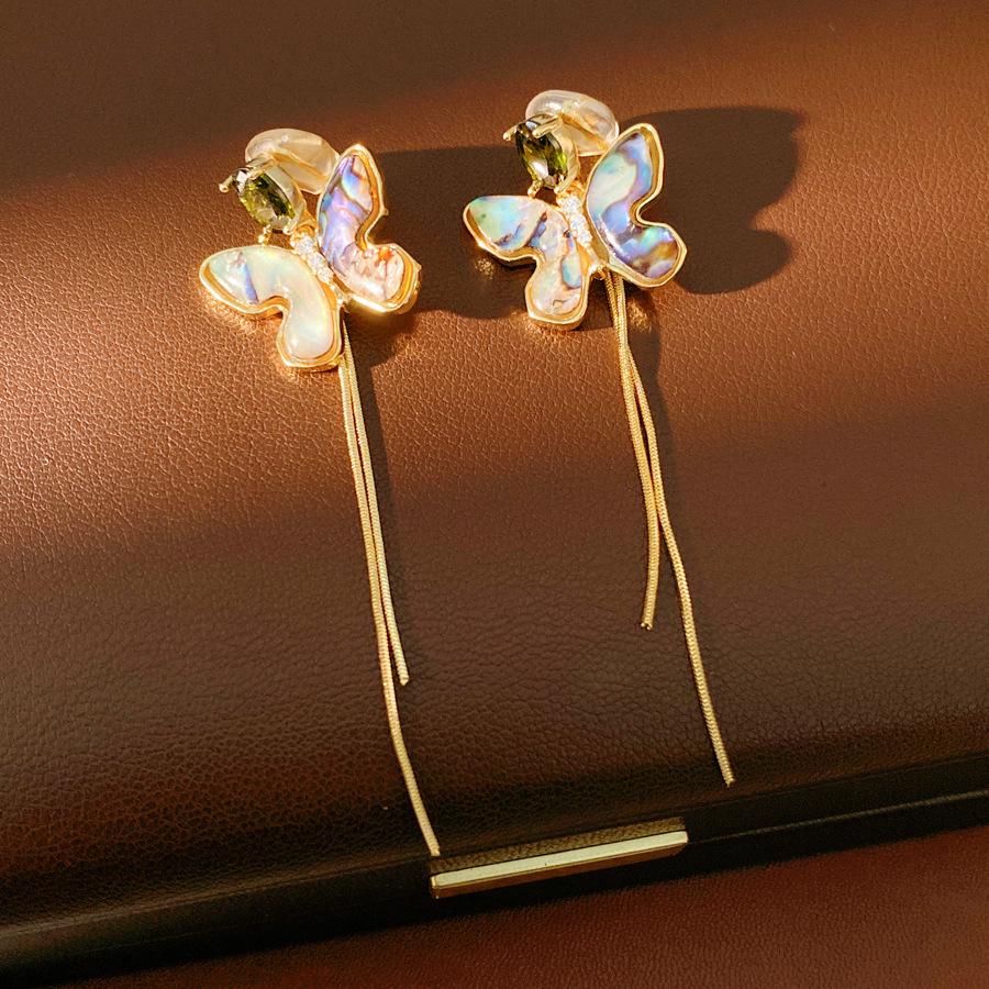 18K Gold Plated Zircon Butterfly Tassel Ear Clip - Exquisite, Light Luxury Earrings