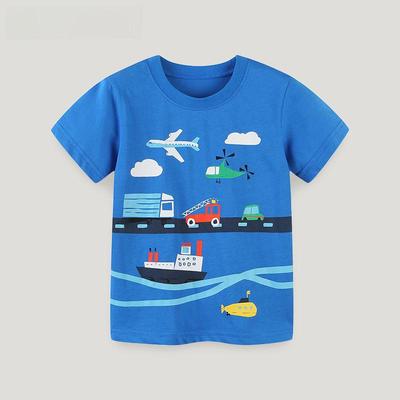 Sommar Pojkars Stickad Bomulls-T-shirt, Europeisk och Amerikansk Stil, Rund Hals, Sött Tryck