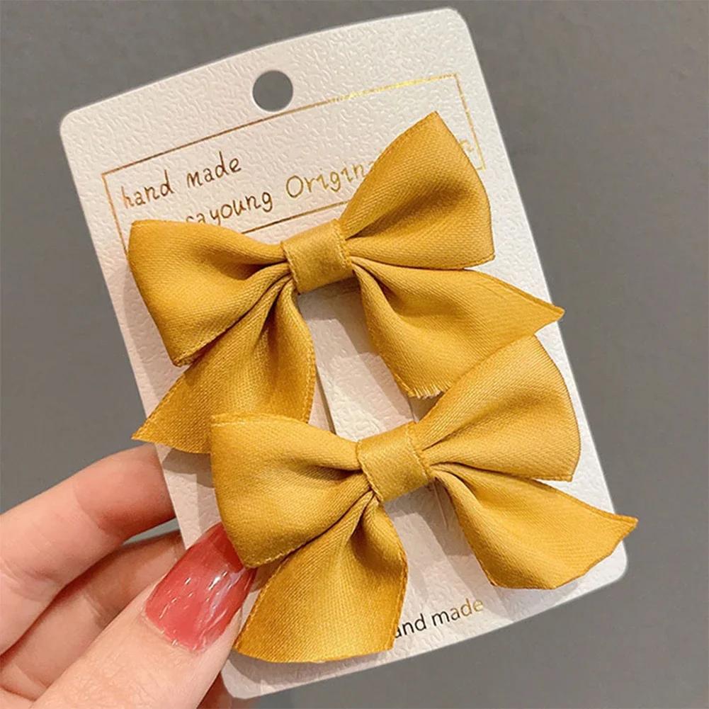 2pcs/set Children Bowknot Hair Clips Multicolored Cute Fabric Bowknot Hairpin Hair Accessories Headwear