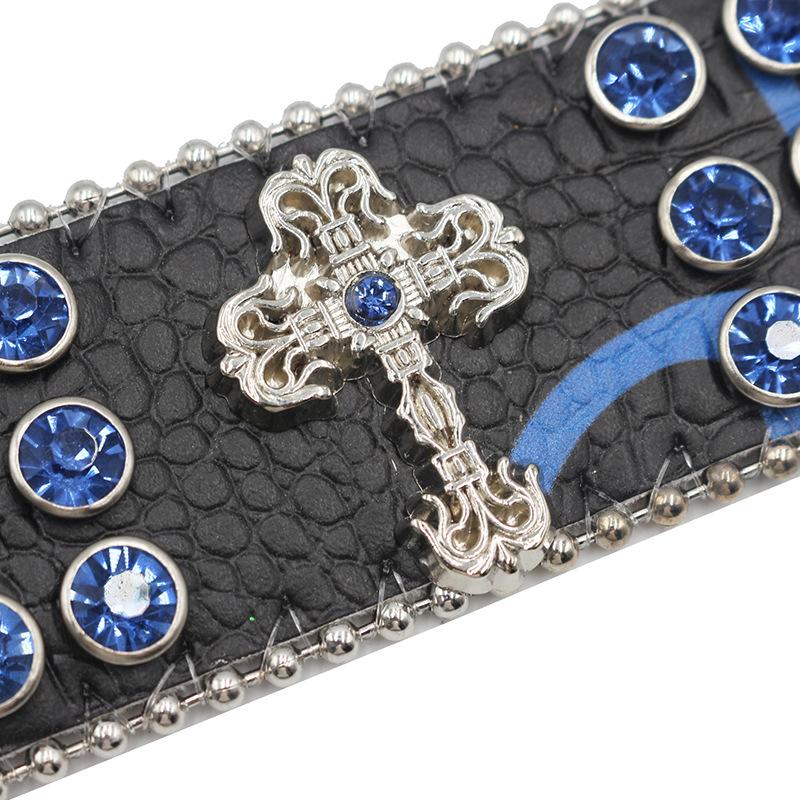 Cross-set Diamond Design Rhinestone Bracelet with Hip-hop Trendy PU Leather Bracelet Design