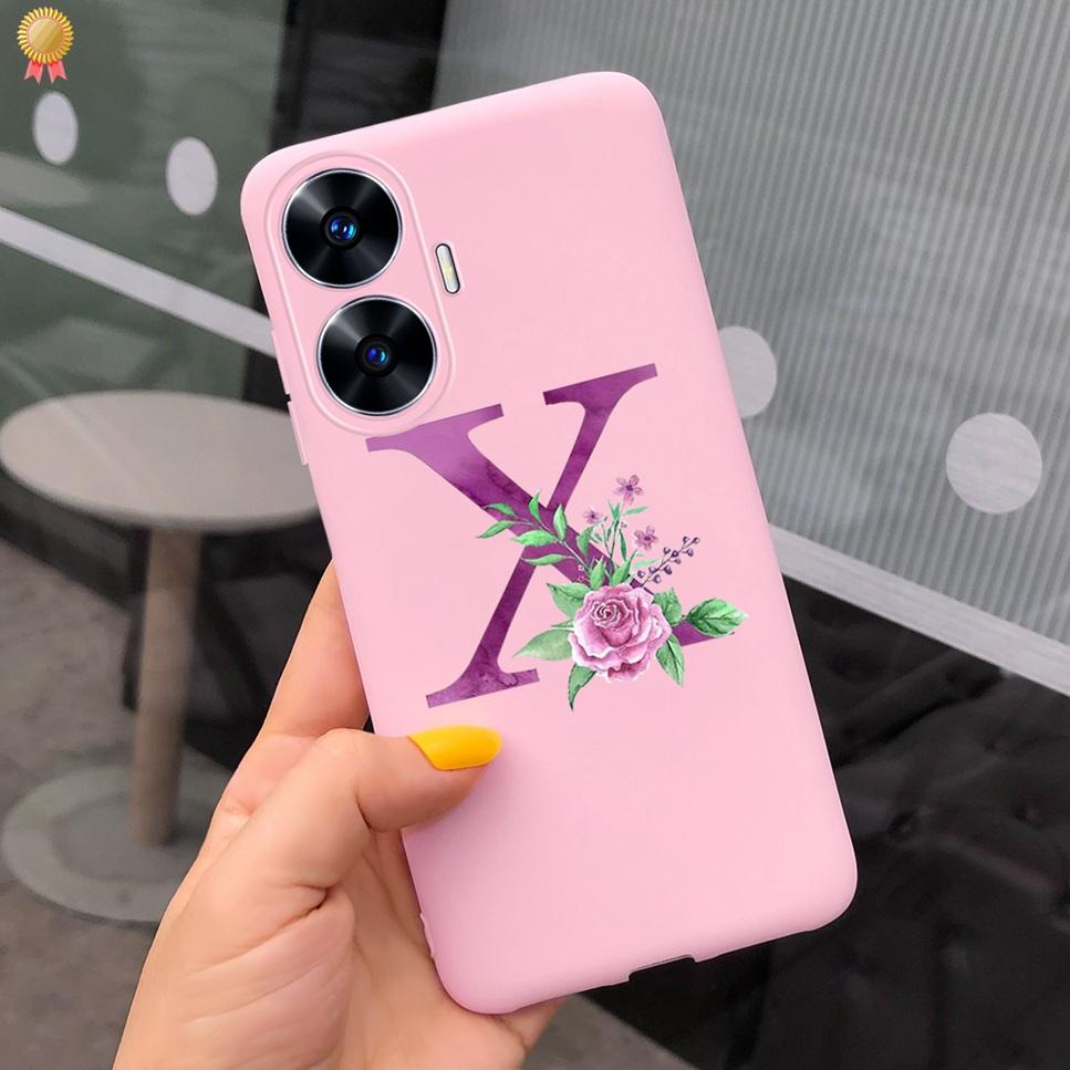 For Realme C55 C 55 6.72'' Case Delicate Cute Letters 3D Crown Flowers Matte Shockproof Soft TPU Silicone Phone Case Back Cover