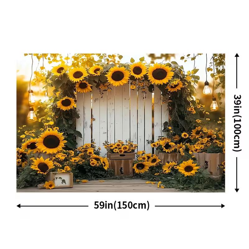 2D Rustic Wooden Fence and Sunflowers Background Cloth Photo Booth Prop