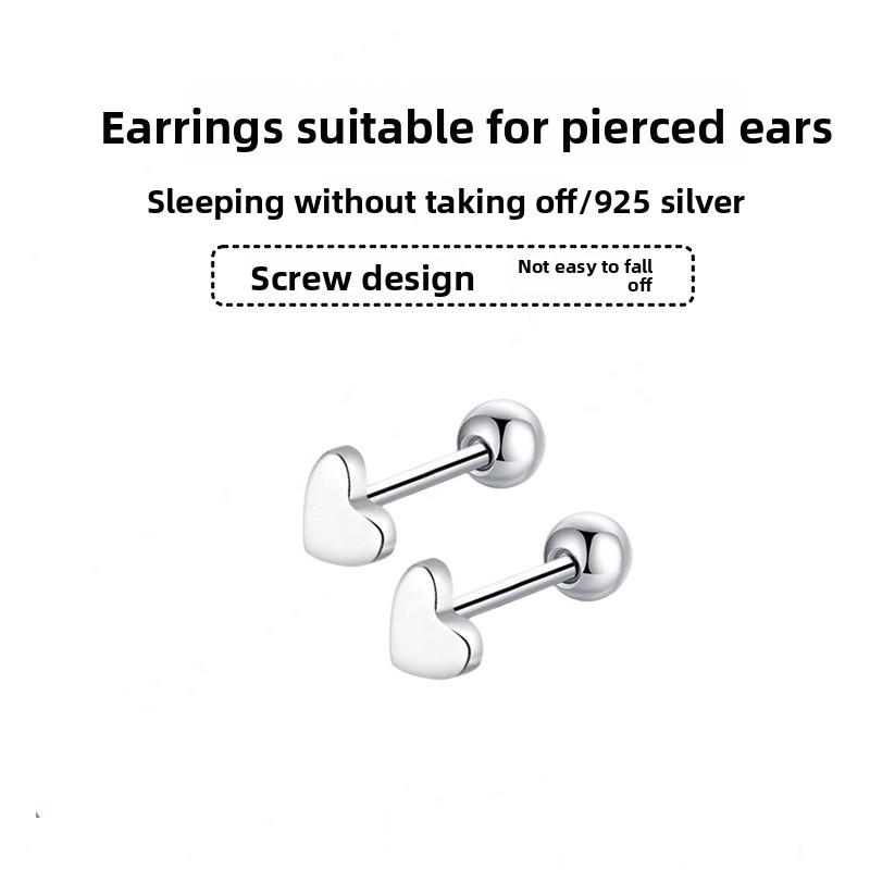 Earlobe Stud Earrings with Silver Pins, Mini Ear Bone Studs, Sleep-friendly, No Need To Remove, Double-headed Threaded Earrings