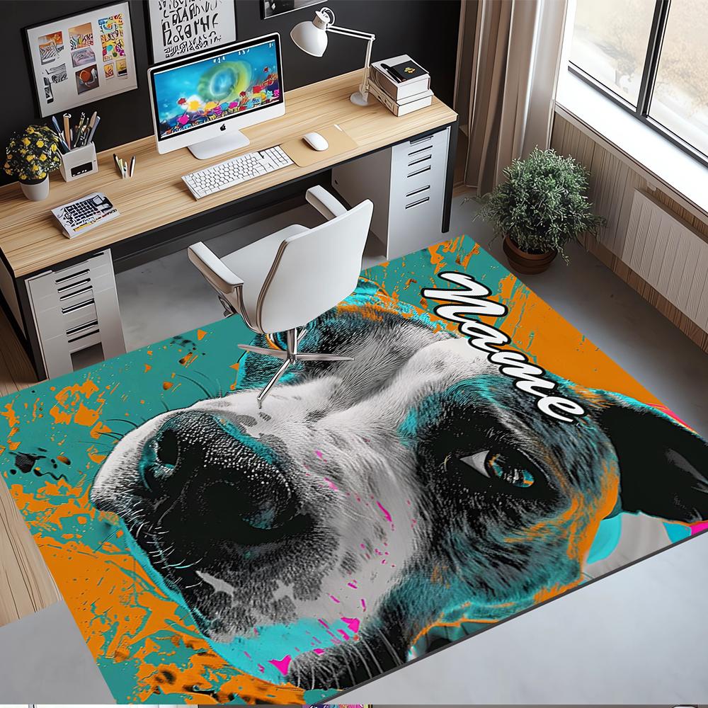 Custom Name Dog Printed Carpet,Rug for Office Chair Living Room Bedroom Kitchen Room Decor Gifts.
