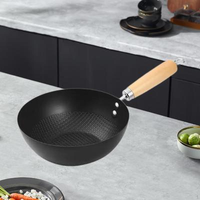 Wok Saute Pan 20cm με Ξύλινη Λαβή Αντικολλητική Αντιεπικάλυψη Κατσαρόλα Κινέζικο Σίδερο για Σοτέ