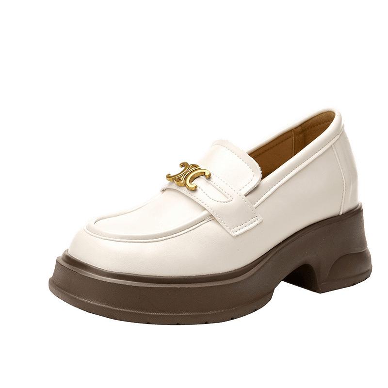 8cm inner height increase women's shoes white small leather shoes muffin thick sole high heel height increase small size single shoes