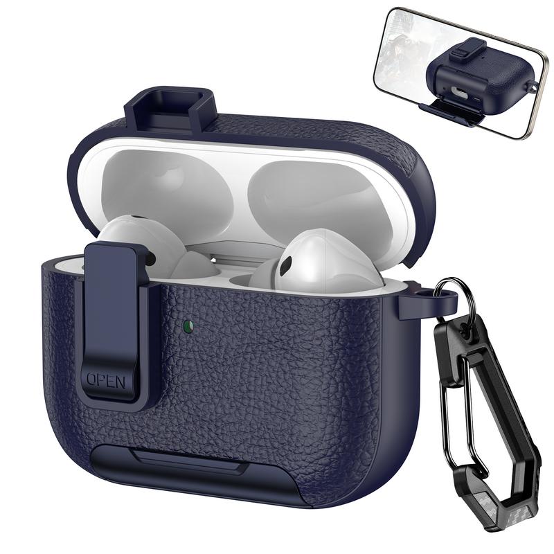 For AirPods 4 Case Leather Texture Matte Earphone Case with Phone Stand Bluetooth Headset Cover For AirPods Pro 3 2 1 Shockproof Earphone Charging Box