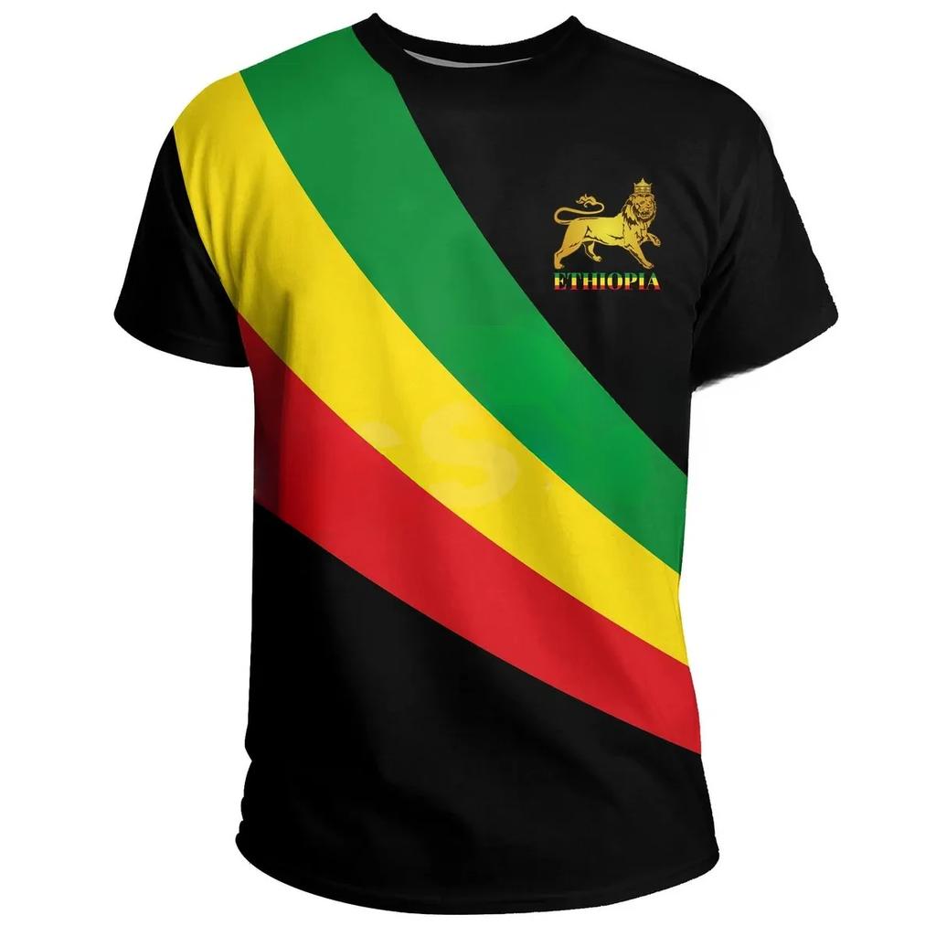 Ethiopian Flag Graphic T Shirt King Indigenous Tribe Lion 3D Printed T-shirts Men Women Casual Summer Ethiopia National Day Tops