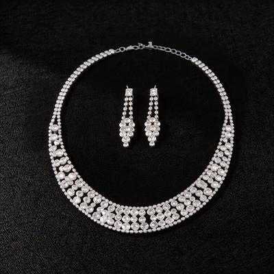 European and American Court Style Luxury Full Diamond Necklace Earrings Jewelry Set Fashion High Sense Dinner Dress Temperament Jewelry